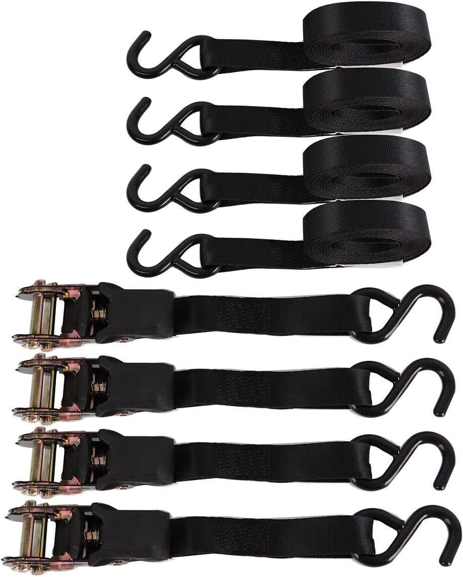 XSTRAP STANDARD Ratchet Tie Down Straps - 4 Pk - 1'' x 15 Ft - 630 Lbs Load Cap 1890 Lbs Break Strength, Cargo Straps for Moving Cargo, Appliances, Lawn Equipment, Motorcycle (Black)