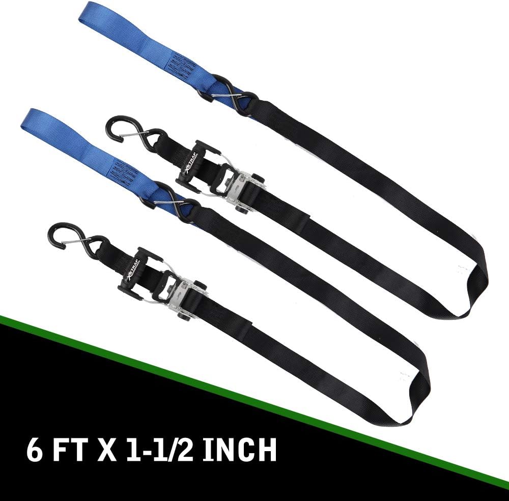 XSTRAP STANDARD Ratchet Tie Down Straps with Safety Clip 2PK 1-1/4