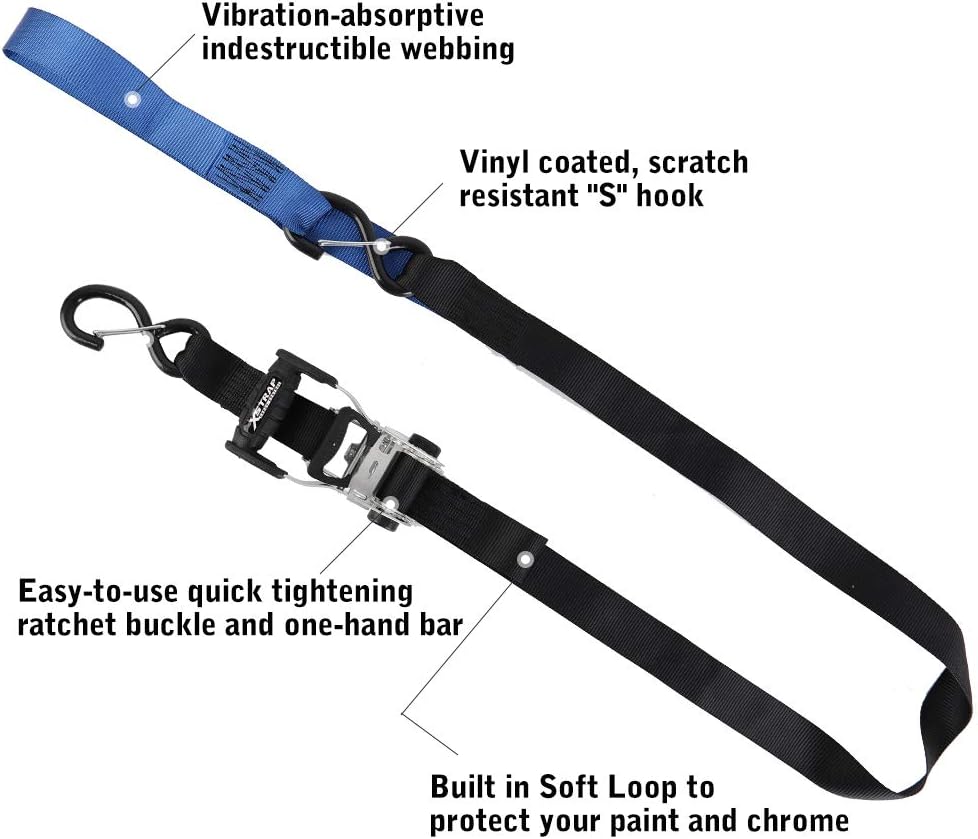 XSTRAP STANDARD Ratchet Tie Down Straps with Safety Clip 2PK 1-1/4