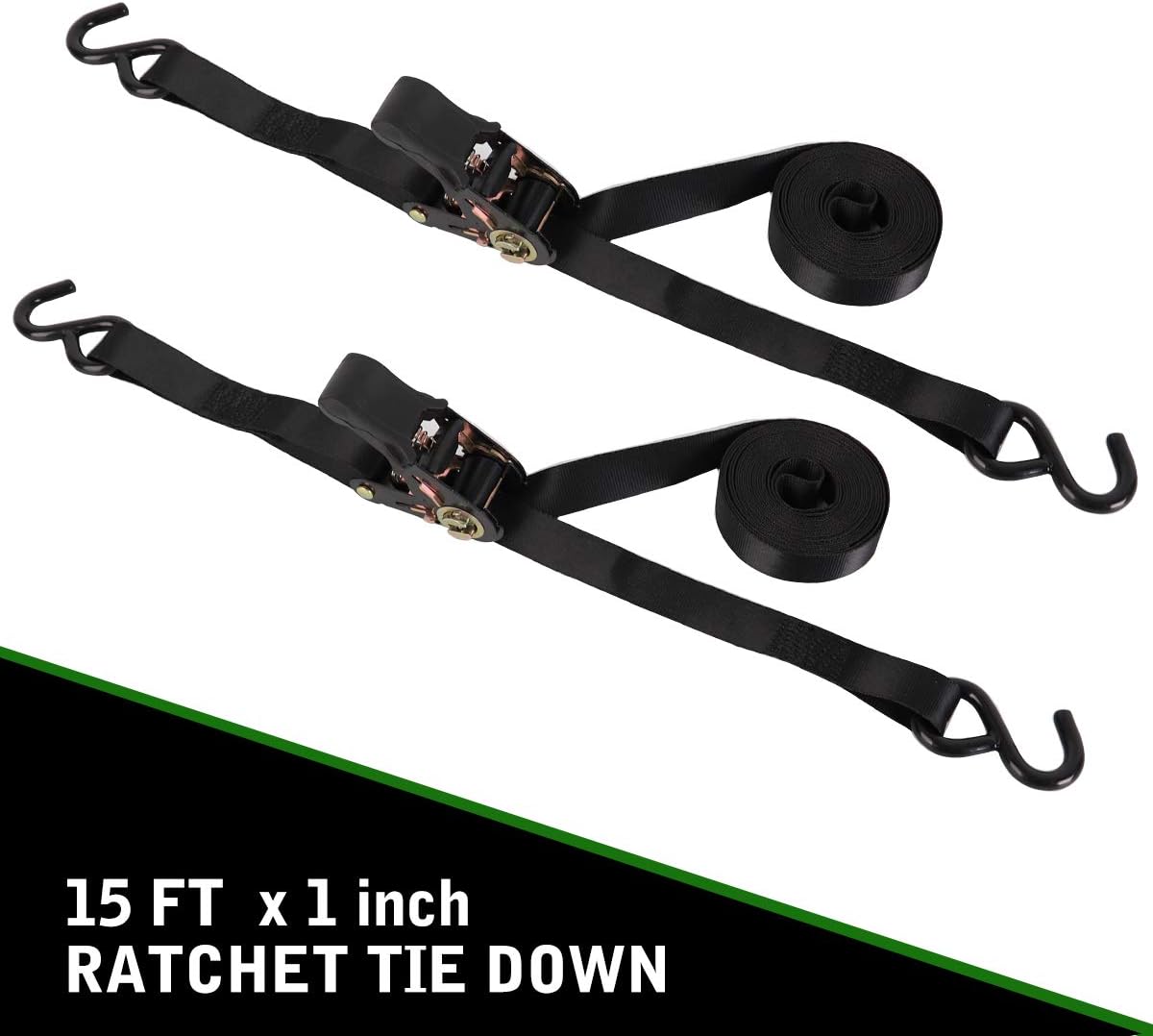 XSTRAP STANDARD Ratchet Tie Down Straps - 4 Pk - 1'' x 15 Ft - 630 Lbs Load Cap 1890 Lbs Break Strength, Cargo Straps for Moving Cargo, Appliances, Lawn Equipment, Motorcycle (Black)