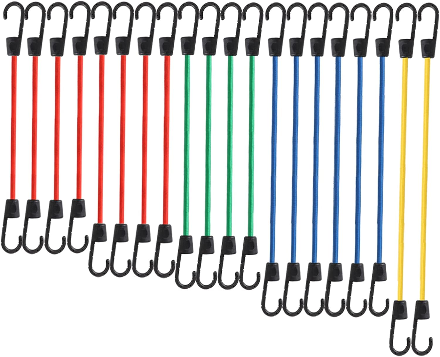 XSTRAP STANDARD 20 Pieces Premium Bungee Cords Assortment - includes 20”, 24”, 30”, 35”, 40” Bungee Cords with Hooks