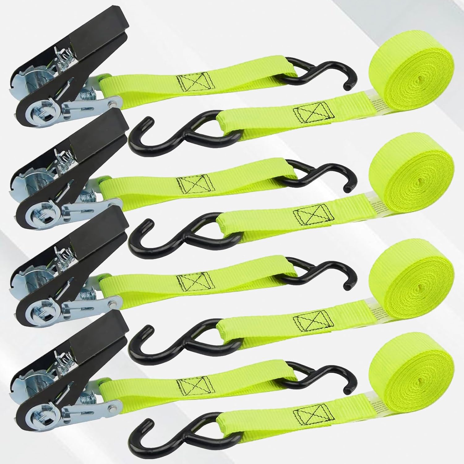 XSTRAP STANDARD Ratchet Tie Down Straps 4Pk 10Ft 300Lbs Load Cap- 900Lbs Break Strength-Cargo Straps for Moving Appliances, Motorcycle (Neon Green/Blue Random)