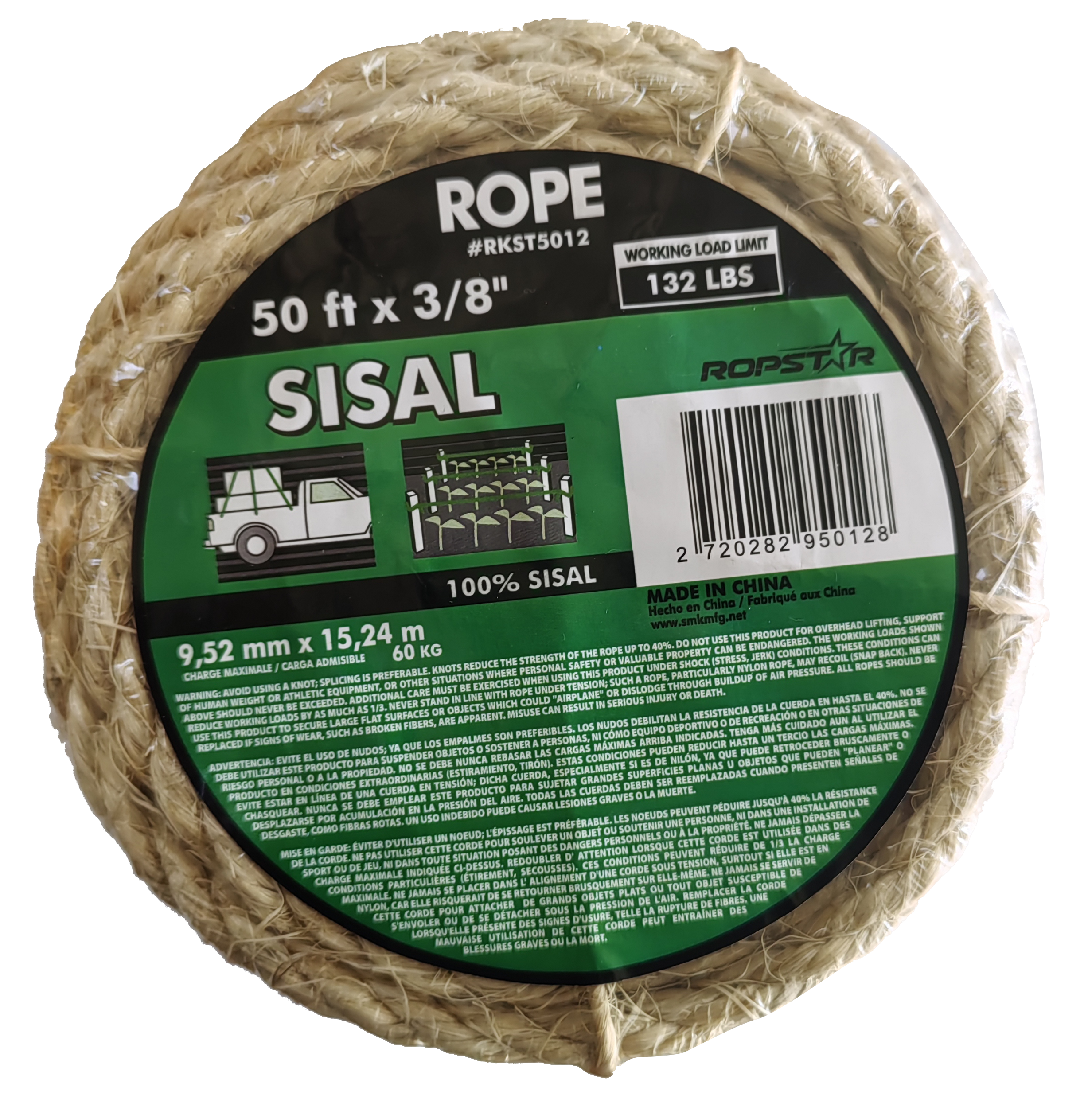 Ropstar  Cords made of textile fibers  50 ft x 3/8 inch - Natural Fiber Rope for Gardening, Crafts, Marine, and Outdoor Use - Durable and Eco-Friendly