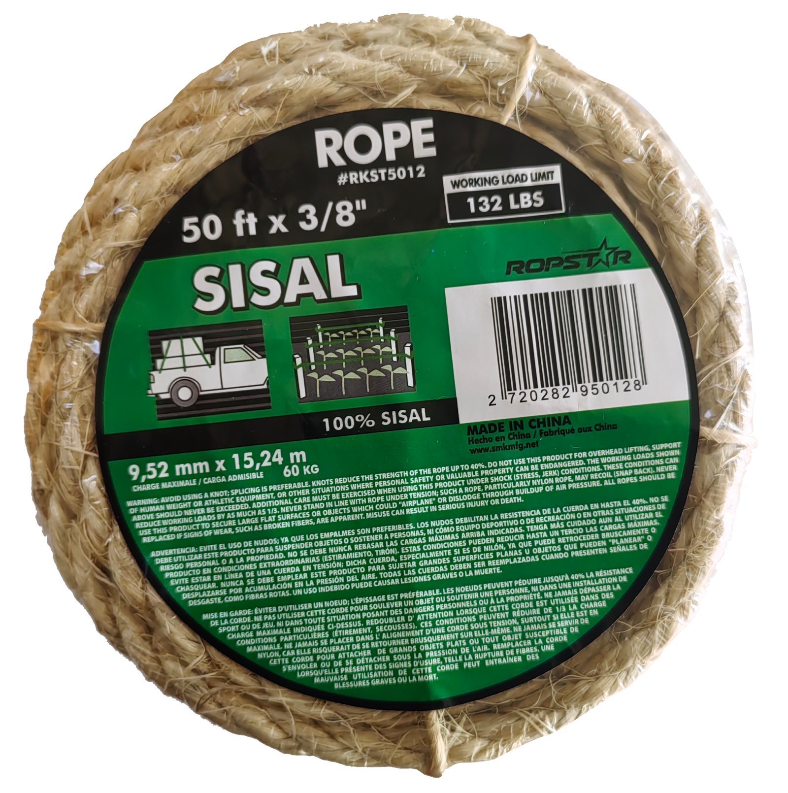 Ropstar  Cords made of textile fibers  50 ft x 3/8 inch - Natural Fiber Rope for Gardening, Crafts, Marine, and Outdoor Use - Durable and Eco-Friendly